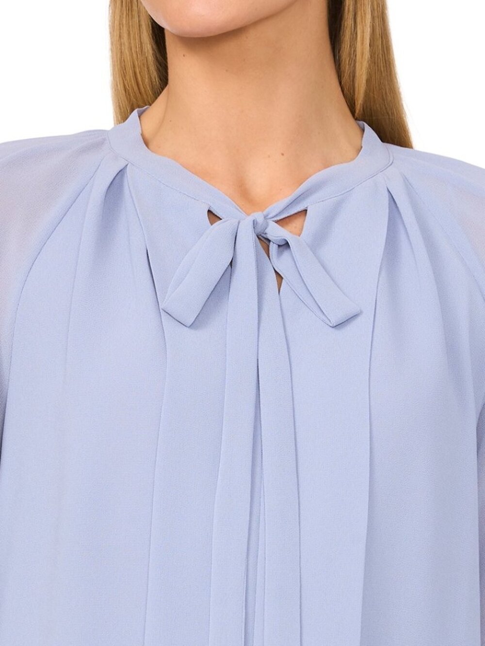 CeCe Pleated Tie Neck Blouse Slate Blue L NWT Career Office Top - Picture 6 of 7